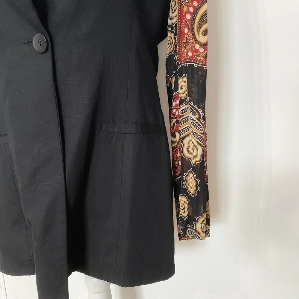 SANDRO VINTAGE BLACK LINEN BLEND SHEER BLAZER - M - Picture 5 of 10